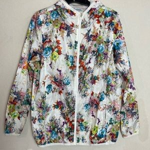 Bossini Floral Print Zip Up Windbreaker Hooded Jacket Size Large